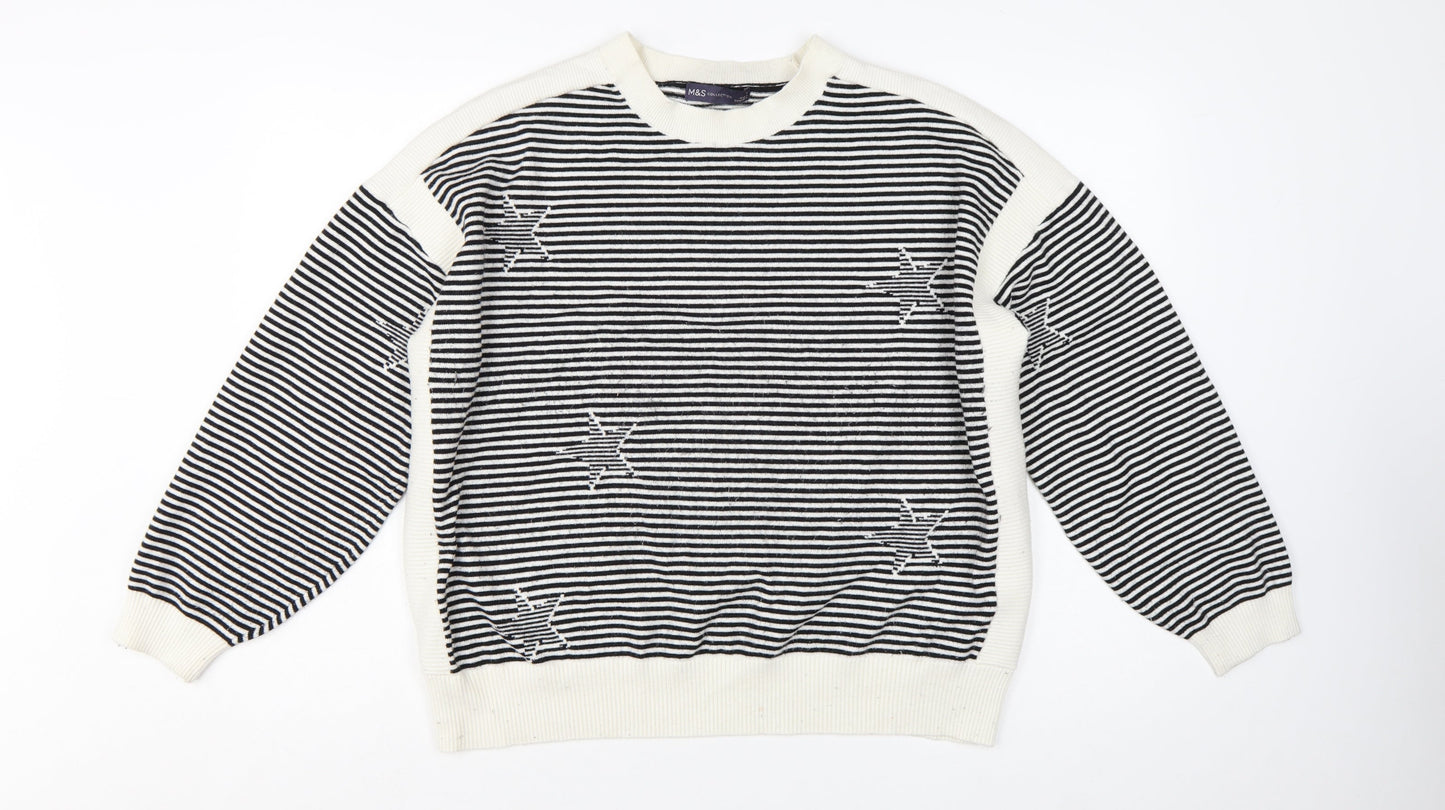 Marks and Spencer Women's Black Striped Star Knit Jumper Size XL