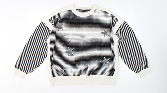Marks and Spencer Women's Black Striped Star Knit Jumper Size XL