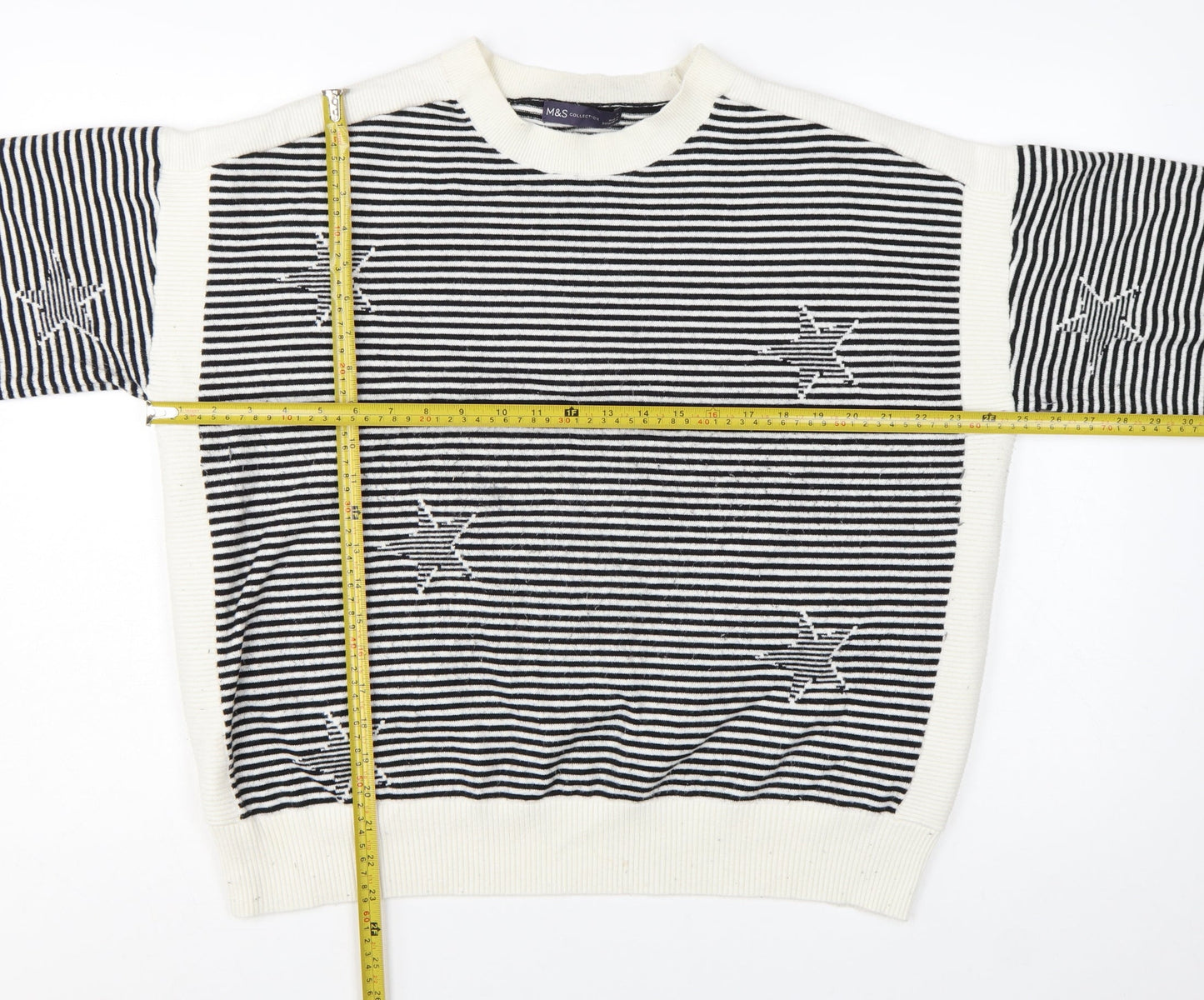 Marks and Spencer Women's Black Striped Star Knit Jumper Size XL