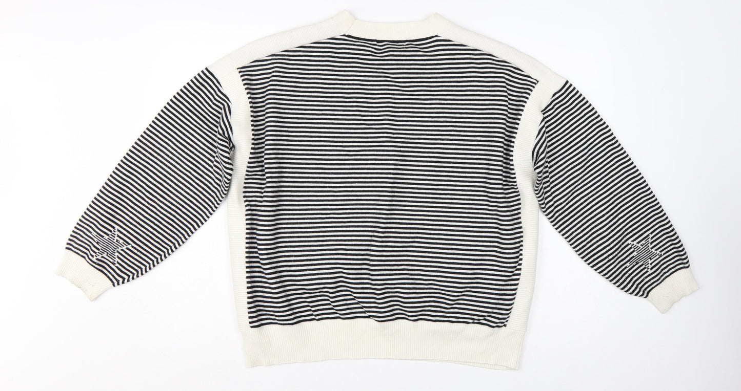 Marks and Spencer Women's Black Striped Star Knit Jumper Size XL