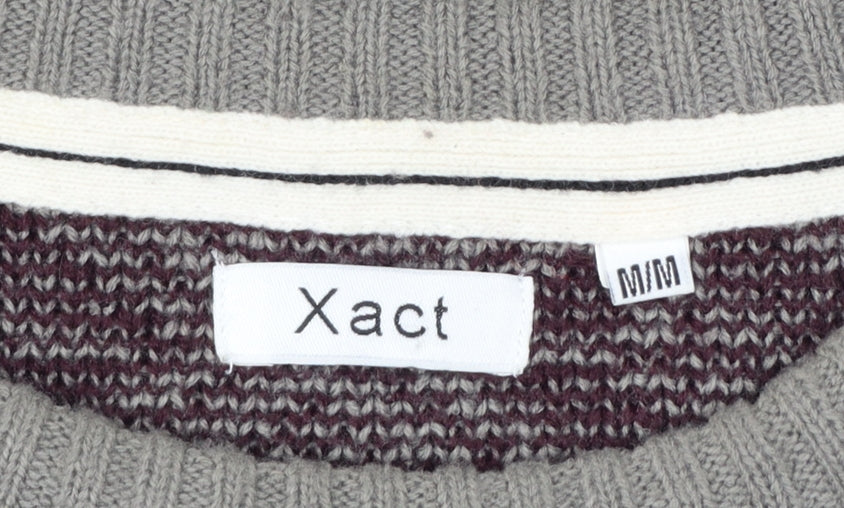 Xact Men's Blue Grey Fair Isle Reindeer Crew Neck Acrylic Jumper M