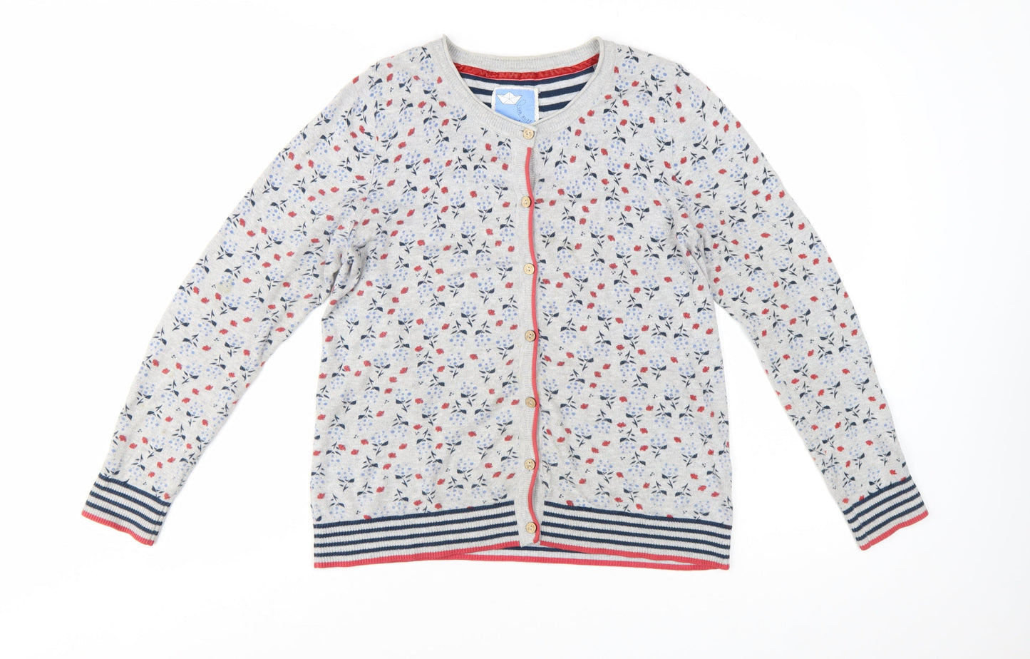 Mantaray Women’s Grey Floral Cotton Cardigan Size 12