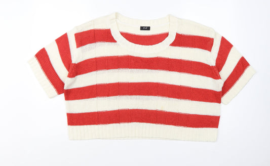F&F Women Red Cream Striped Short Sleeve Knit Jumper Size 20