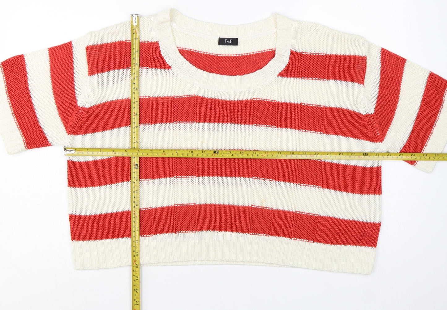 F&F Women Red Cream Striped Short Sleeve Knit Jumper Size 20