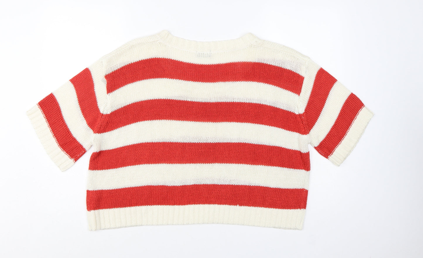 F&F Women Red Cream Striped Short Sleeve Knit Jumper Size 20