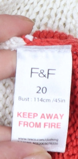 F&F Women Red Cream Striped Short Sleeve Knit Jumper Size 20