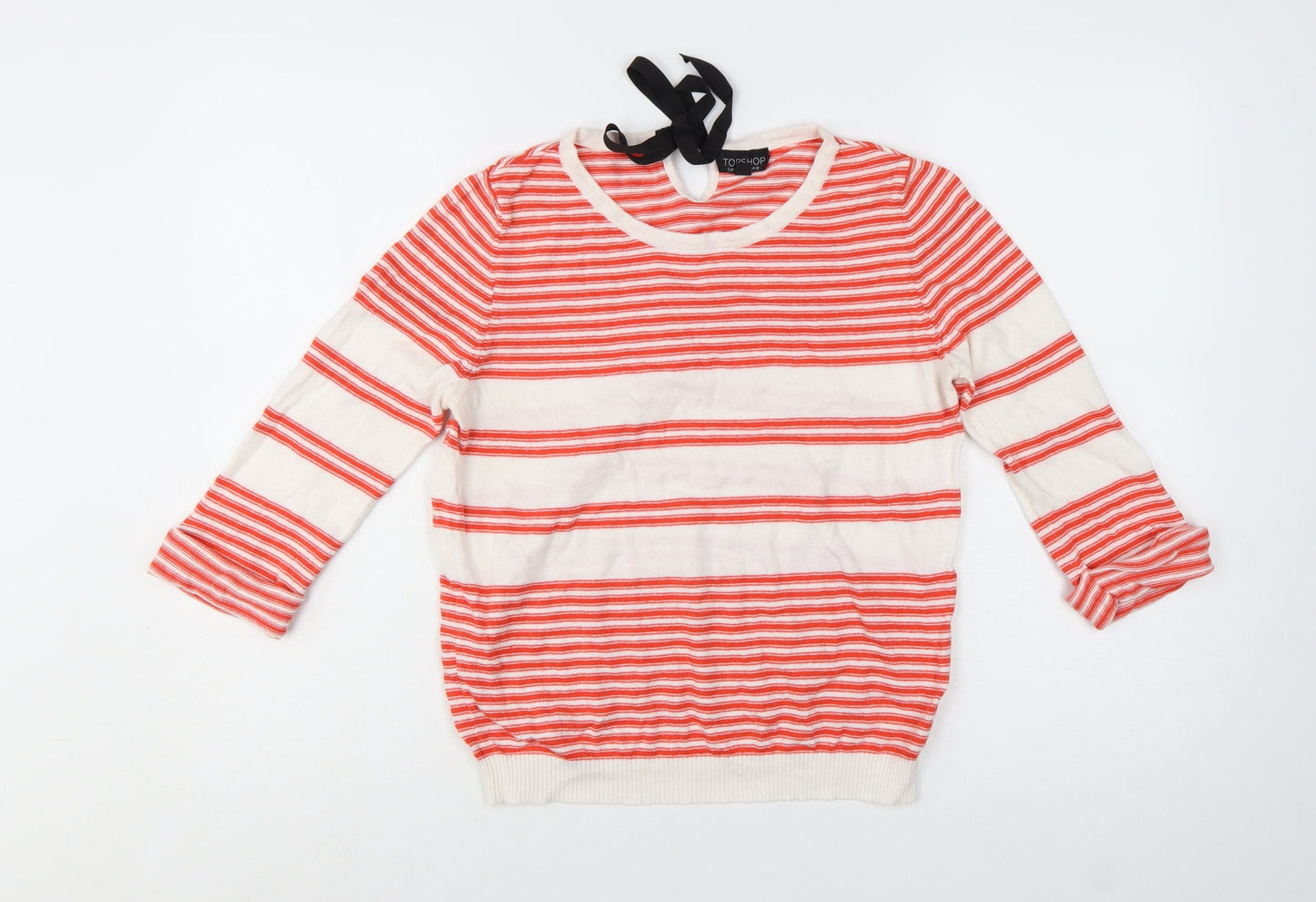 Topshop Women Red White Striped Cotton Pullover Jumper UK 12
