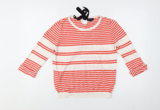 Topshop Women Red White Striped Cotton Pullover Jumper UK 12