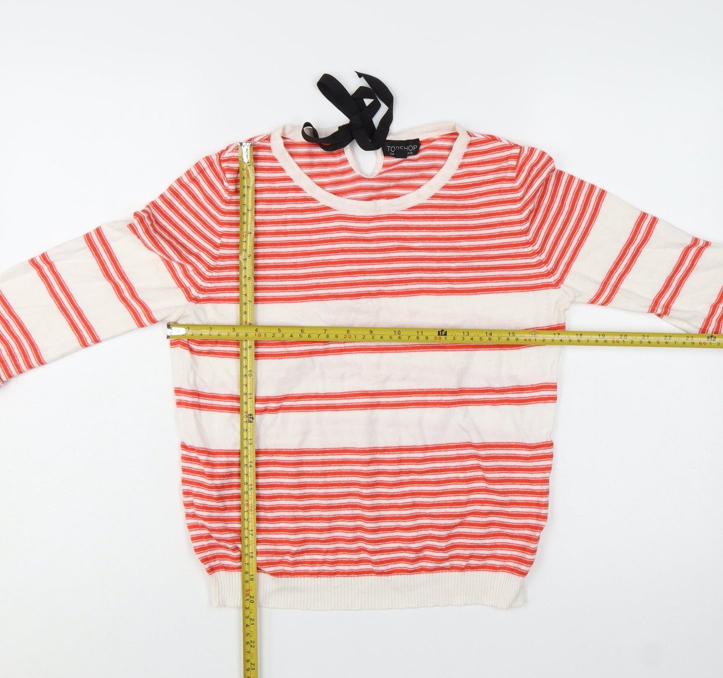 Topshop Women Red White Striped Cotton Pullover Jumper UK 12