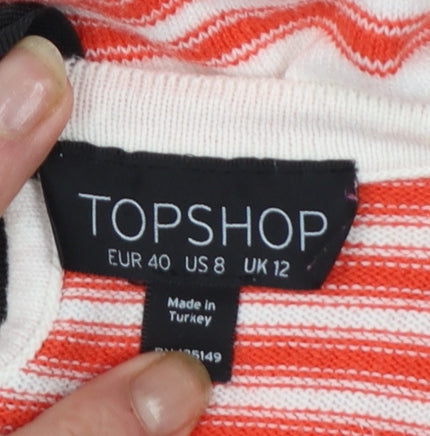 Topshop Women Red White Striped Cotton Pullover Jumper UK 12