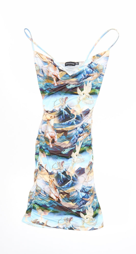 PrettyLittleThing Women's Multicoloured Size 8 Slip Dress Ruched