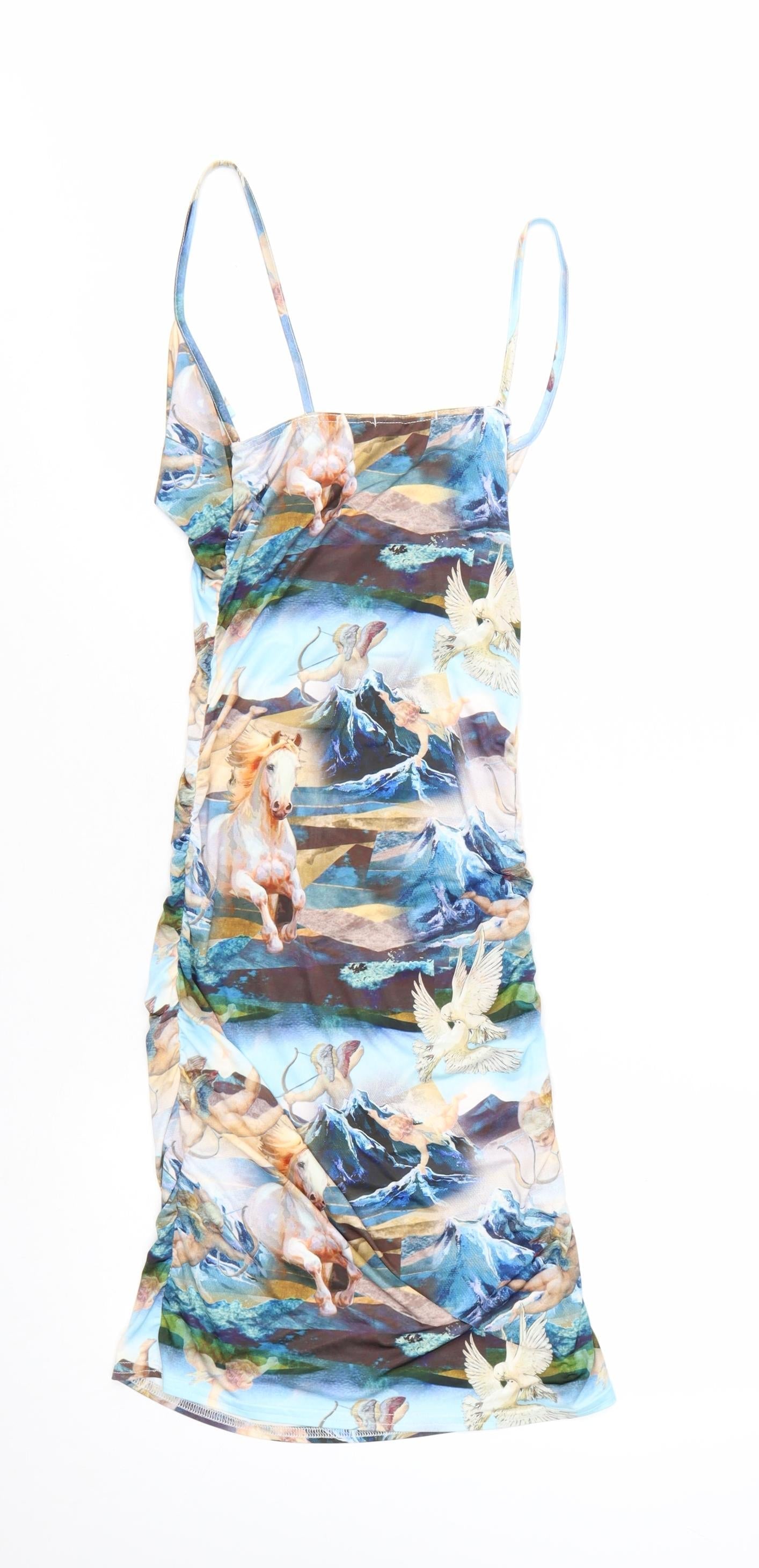 PrettyLittleThing Women's Multicoloured Size 8 Slip Dress Ruched