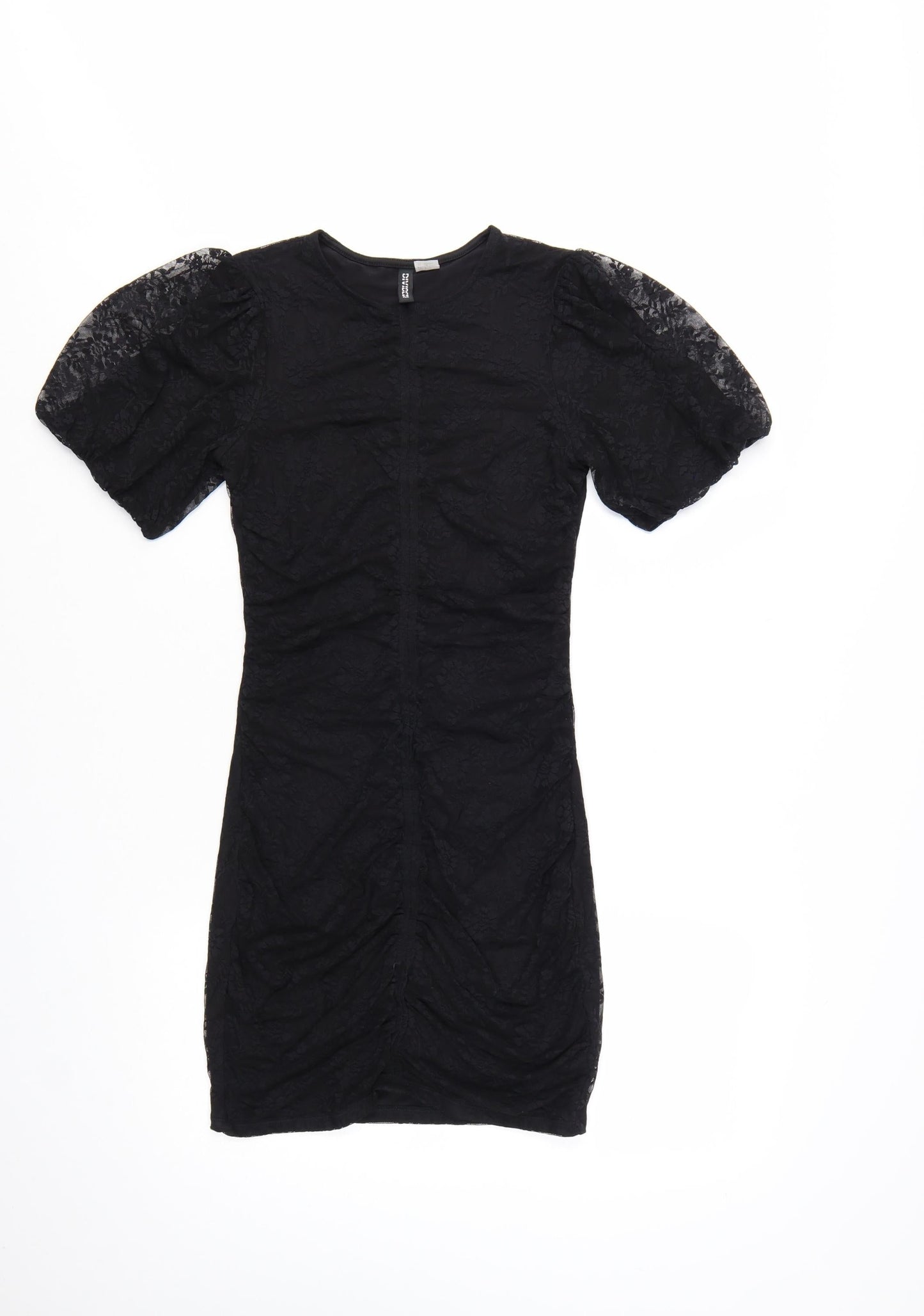 H&M Divided Women’s Black Puff Sleeve Bodycon Short Dress Size 8