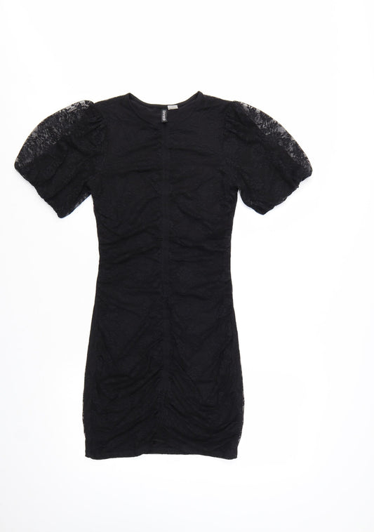 H&M Divided Women’s Black Puff Sleeve Bodycon Short Dress Size 8