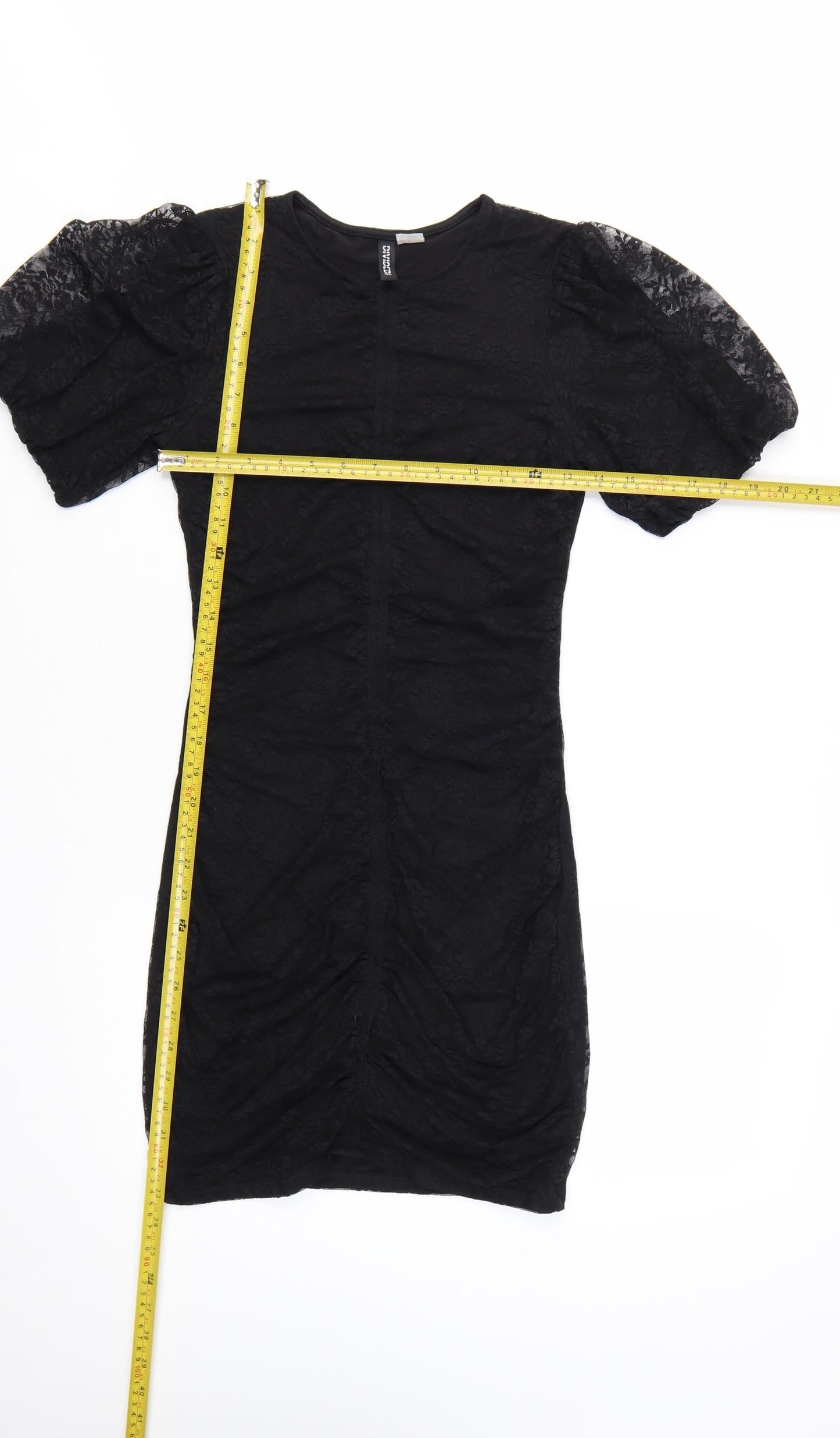 H&M Divided Women’s Black Puff Sleeve Bodycon Short Dress Size 8