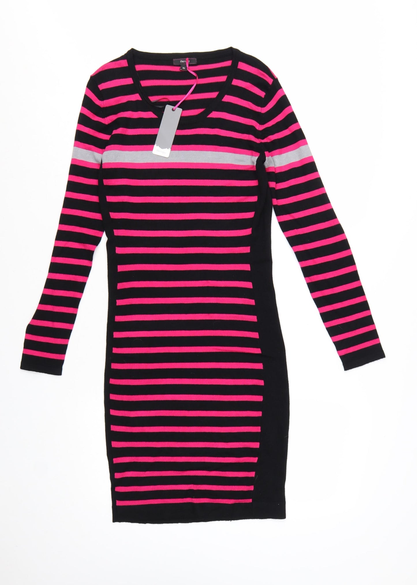 Therapy Women’s Black Pink Stripe Bodycon Knit Dress M