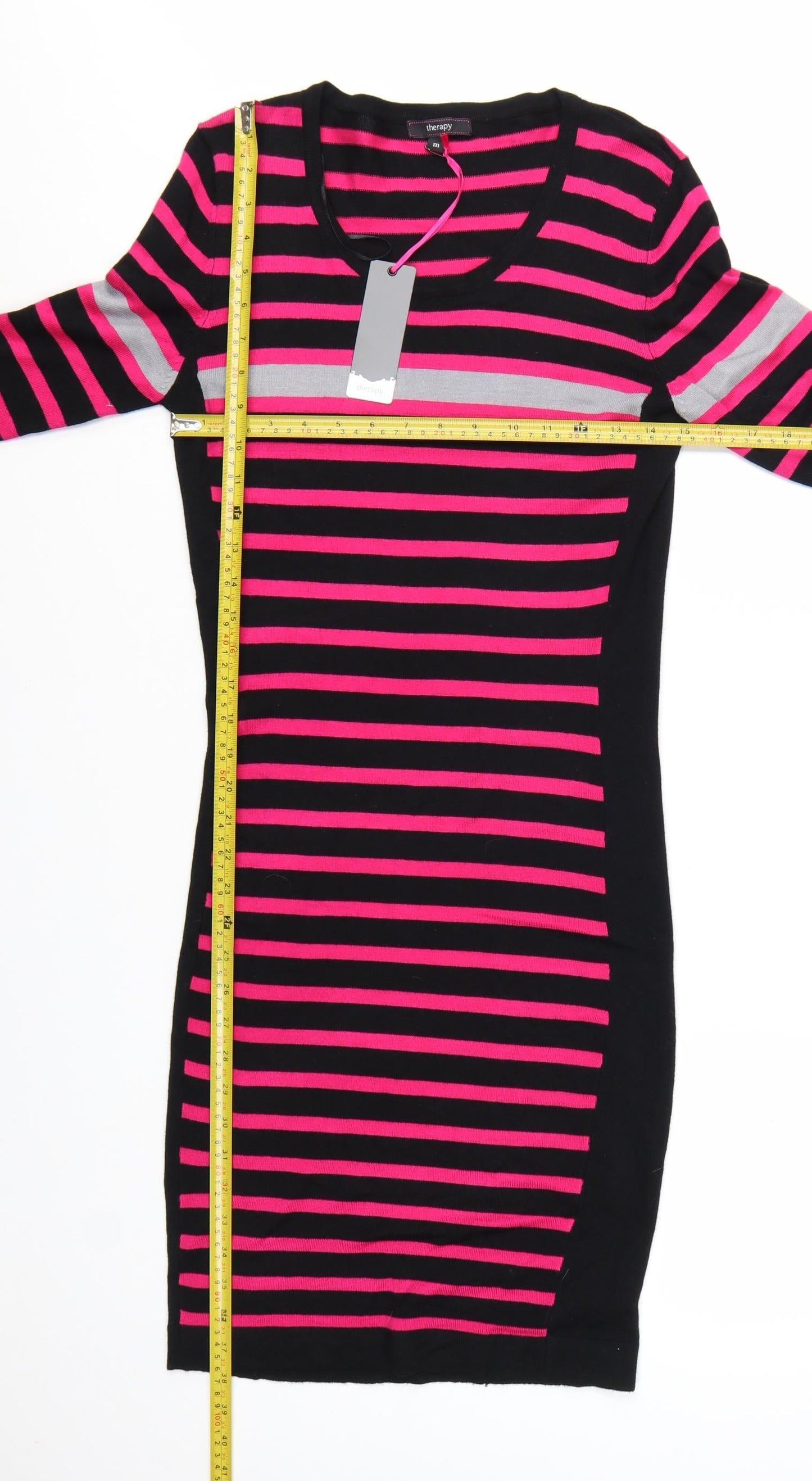 Therapy Women’s Black Pink Stripe Bodycon Knit Dress M