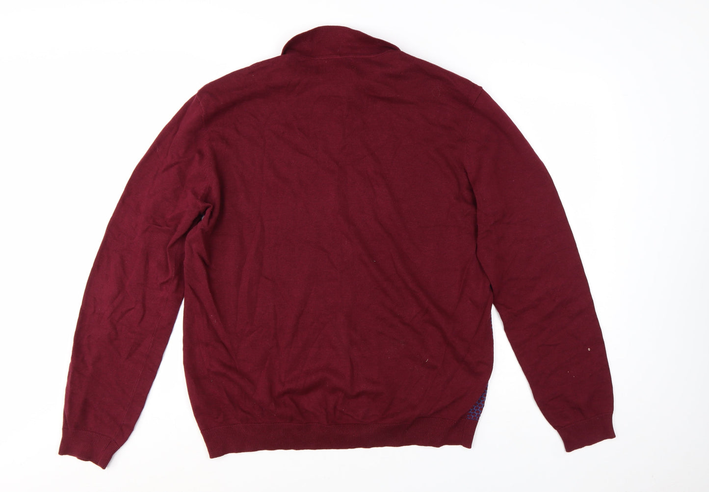 2nd Chapter Men's Red Cotton Collared Henley Jumper XL Long Sleeve Knit