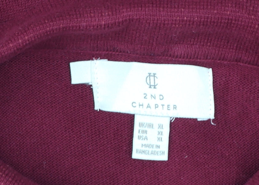 2nd Chapter Men's Red Cotton Collared Henley Jumper XL Long Sleeve Knit