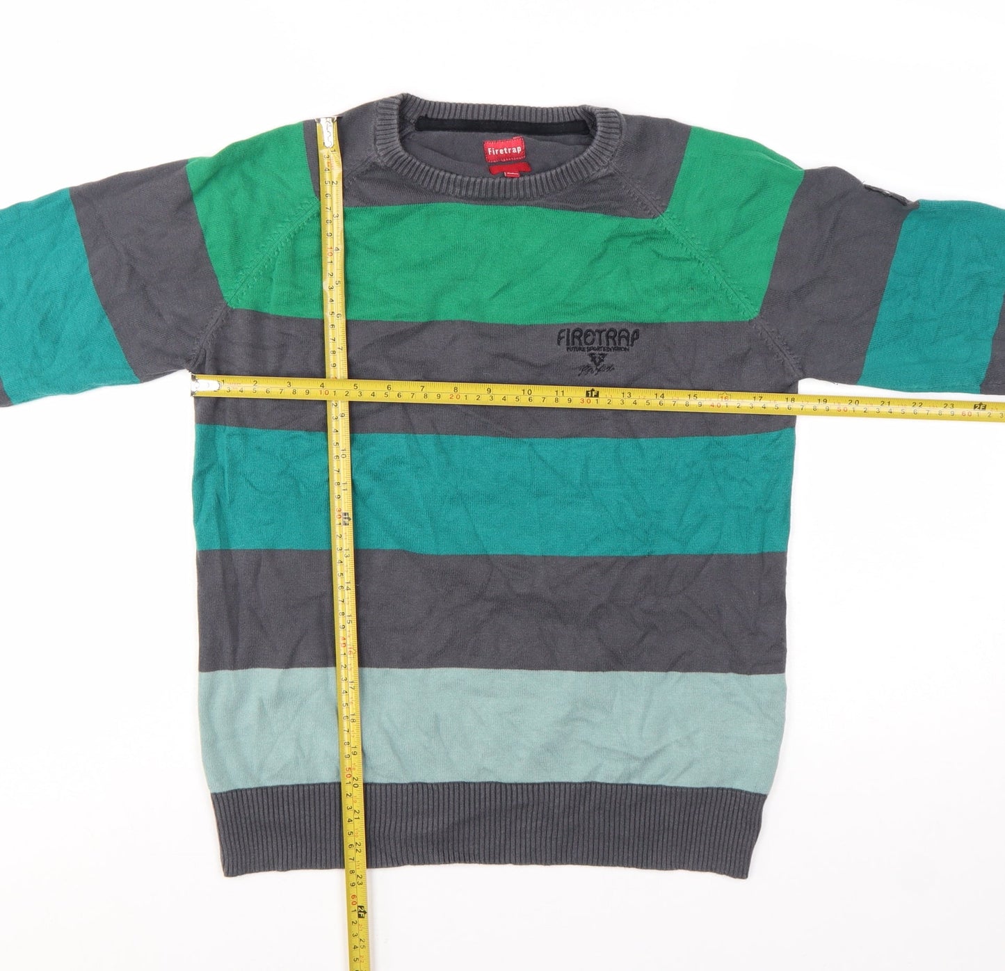 Firetrap Men's Multicoloured Striped Cotton Crew Neck Jumper Medium