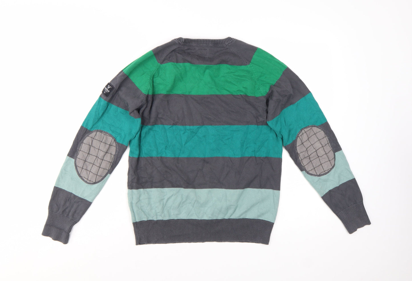 Firetrap Men's Multicoloured Striped Cotton Crew Neck Jumper Medium