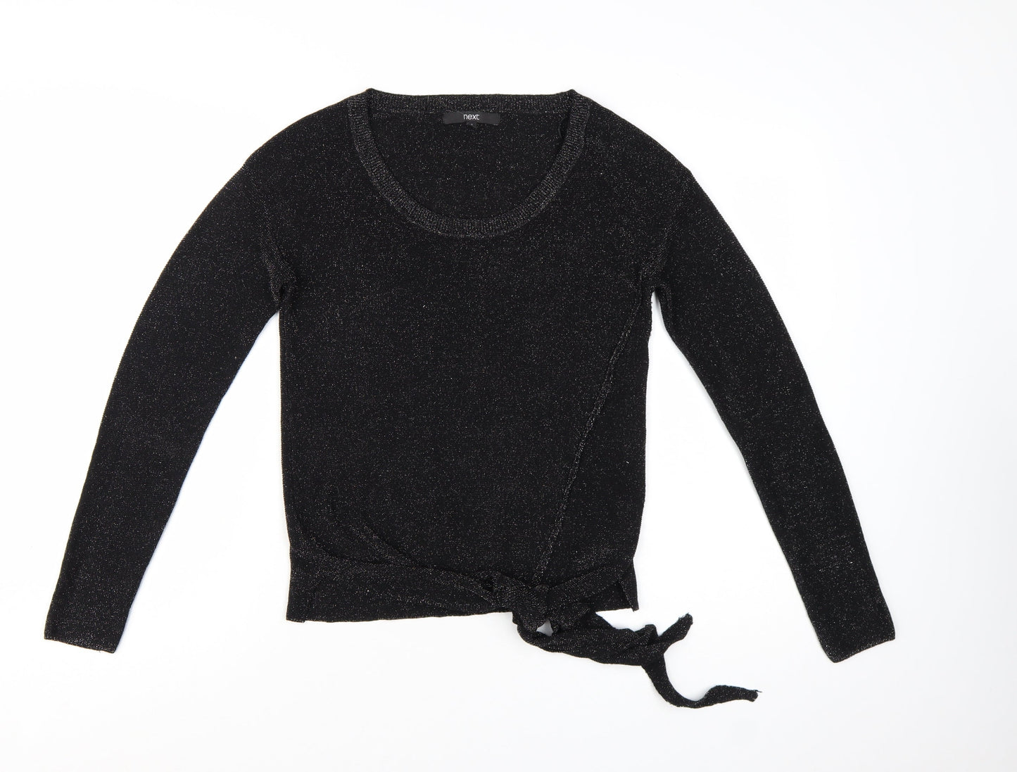 Next Women Black Sparkle Knit Tie Hem Jumper Size 8