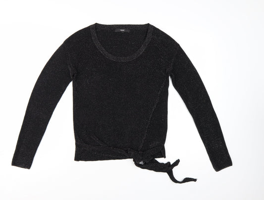 Next Women Black Sparkle Knit Tie Hem Jumper Size 8