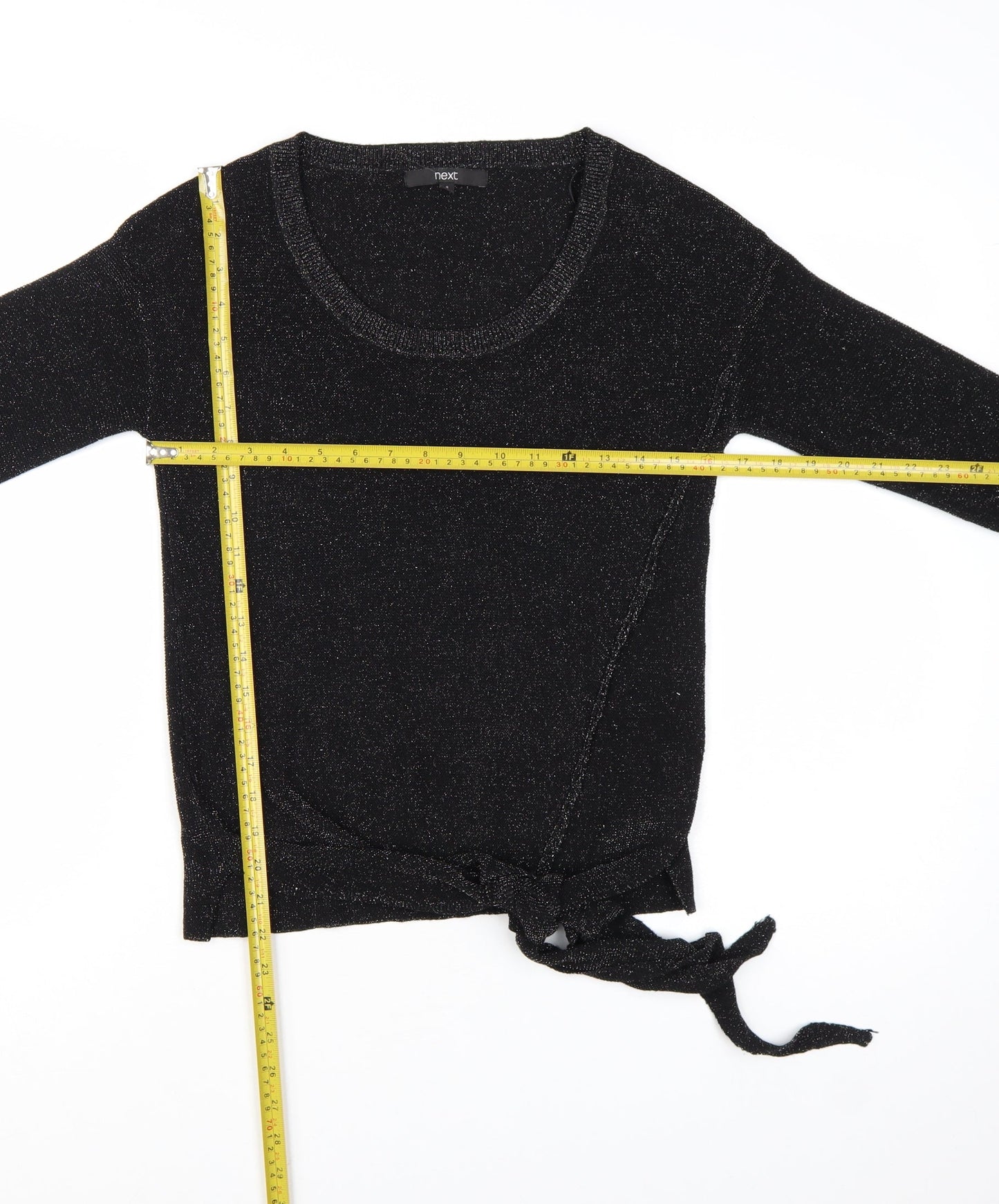 Next Women Black Sparkle Knit Tie Hem Jumper Size 8
