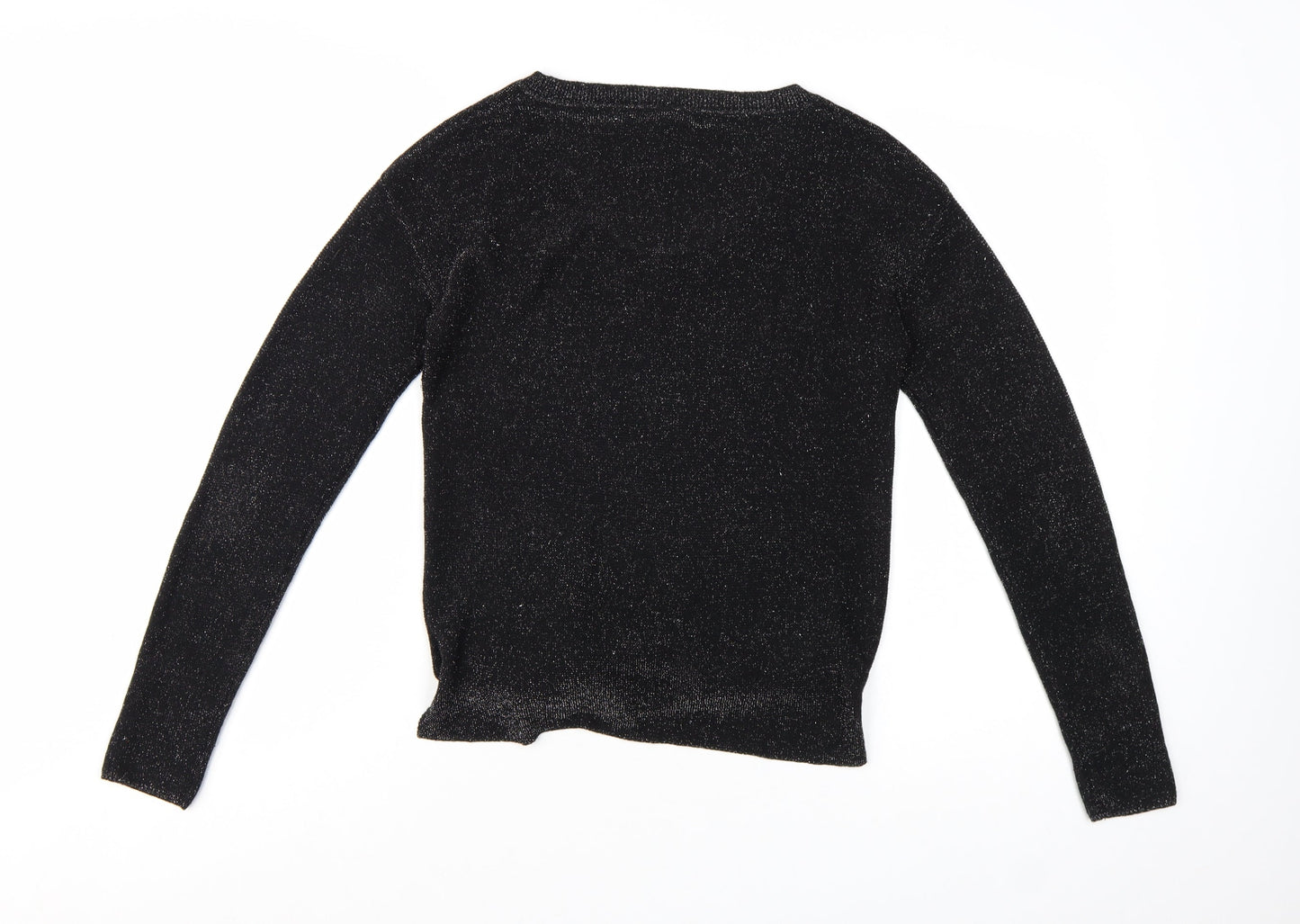 Next Women Black Sparkle Knit Tie Hem Jumper Size 8