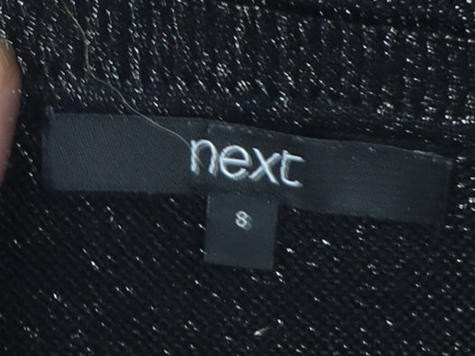 Next Women Black Sparkle Knit Tie Hem Jumper Size 8