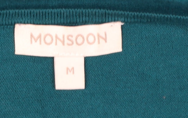 Monsoon Womens Green V-Neck Star Rhinestone Pullover Jumper Size M