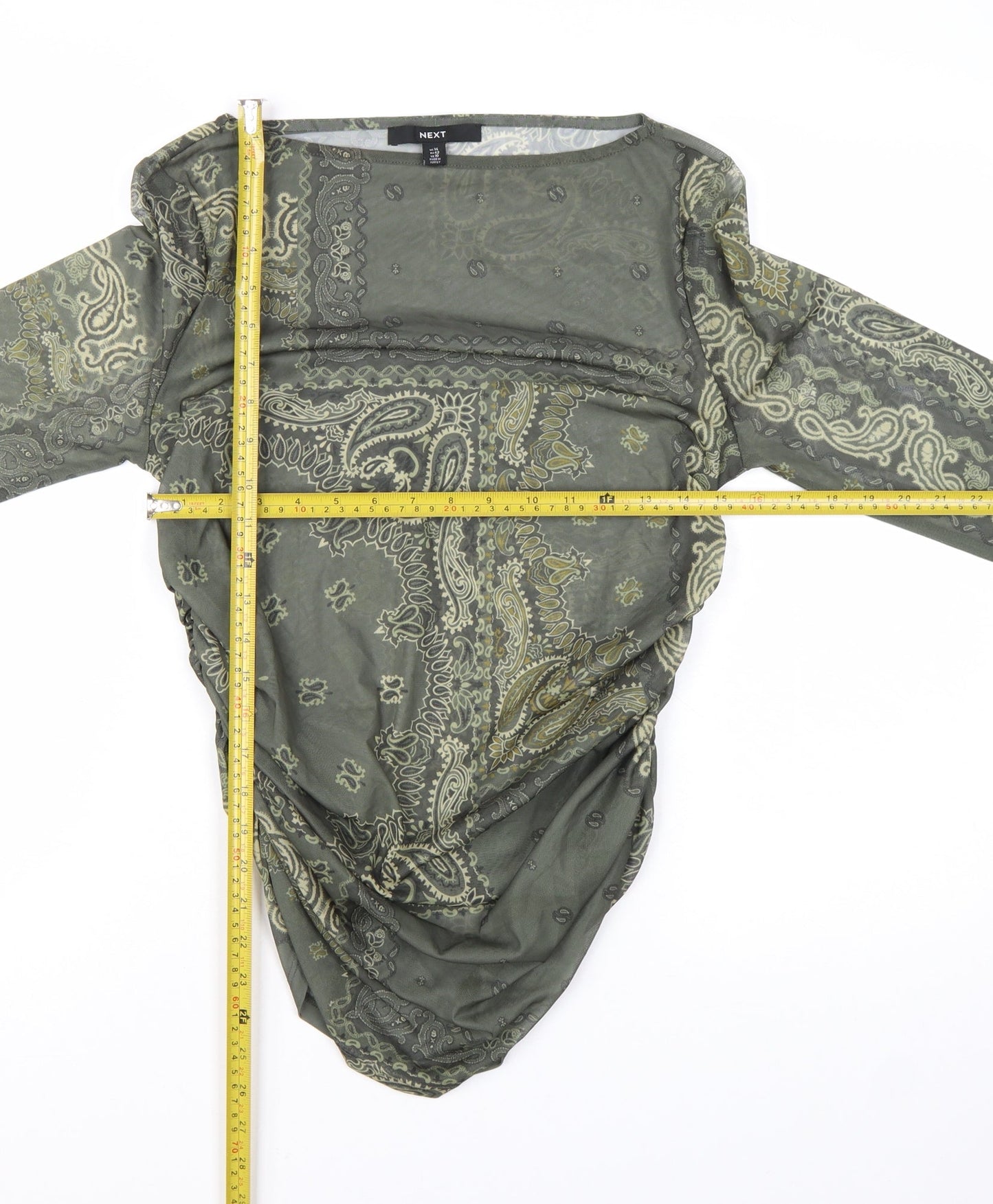 Next Women’s Green Paisley Mesh Long Sleeve Tunic Blouse Size 14