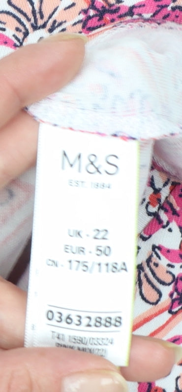 Marks and Spencer Womens Pink Floral Cotton Tunic Blouse Size 22