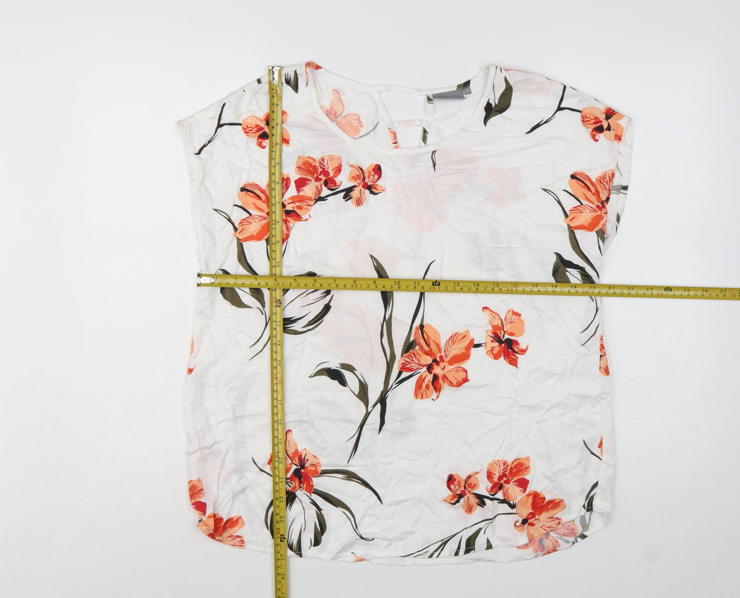 b.young Women’s White Floral Tunic Blouse Size 12 Lightweight Top