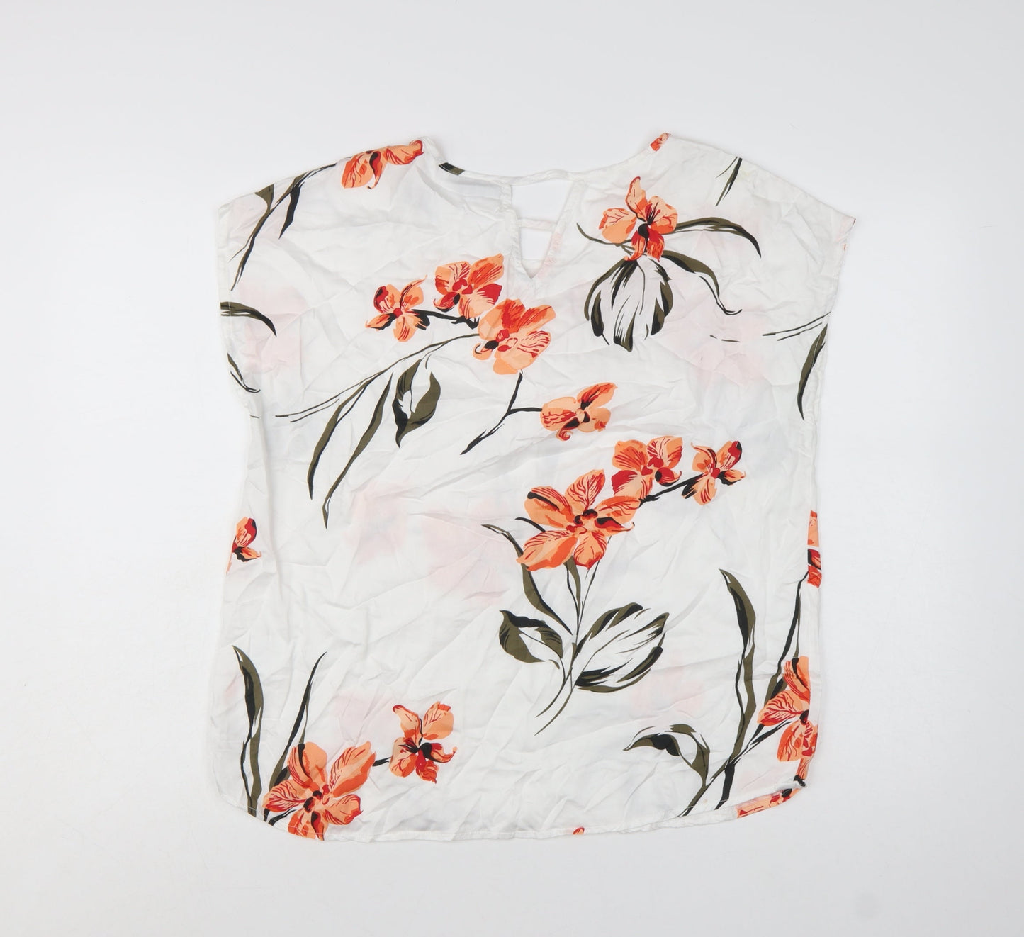b.young Women’s White Floral Tunic Blouse Size 12 Lightweight Top