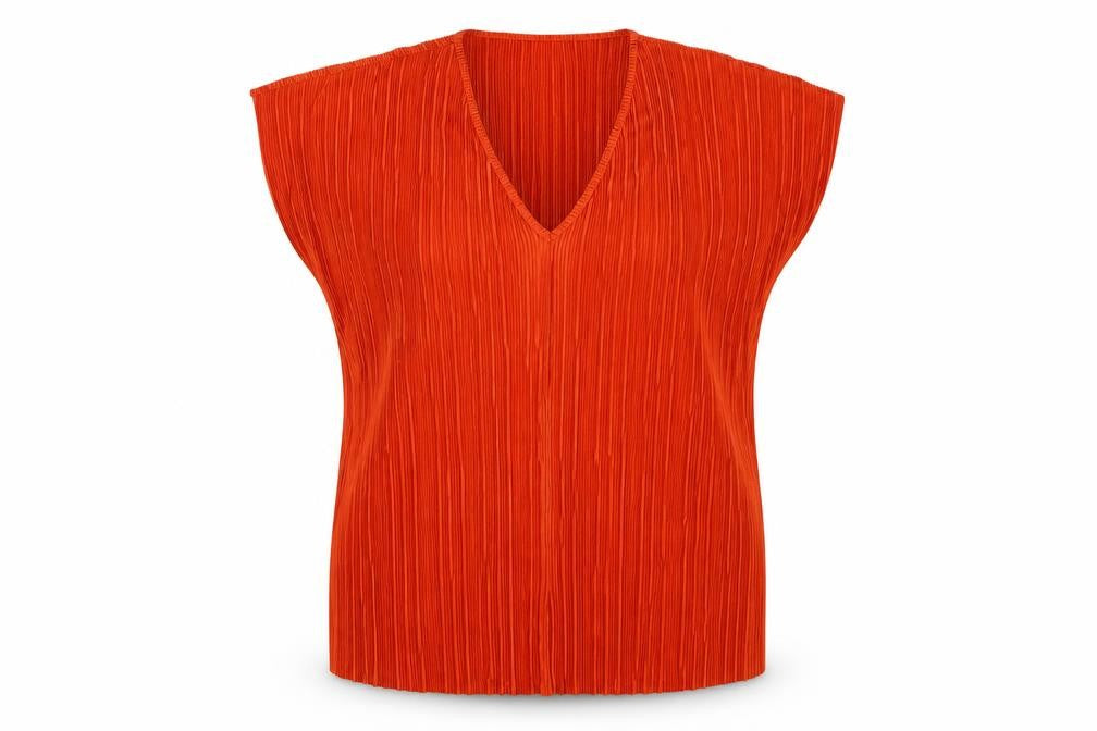 Bay Women’s Orange V-Neck Pleated Tunic Blouse 2XL