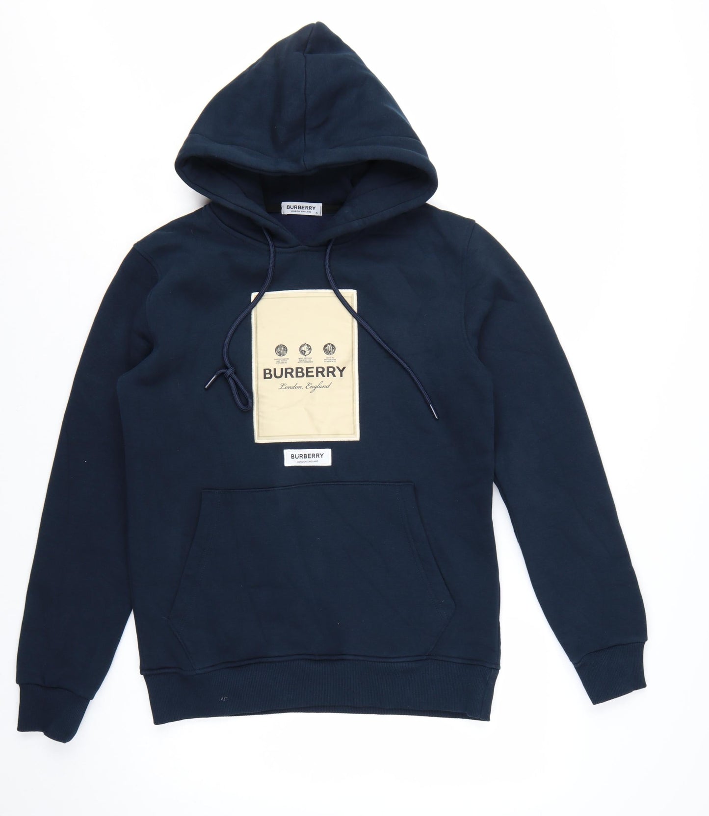 Burberry Men Blue Logo Pullover Hoodie Size S Cotton