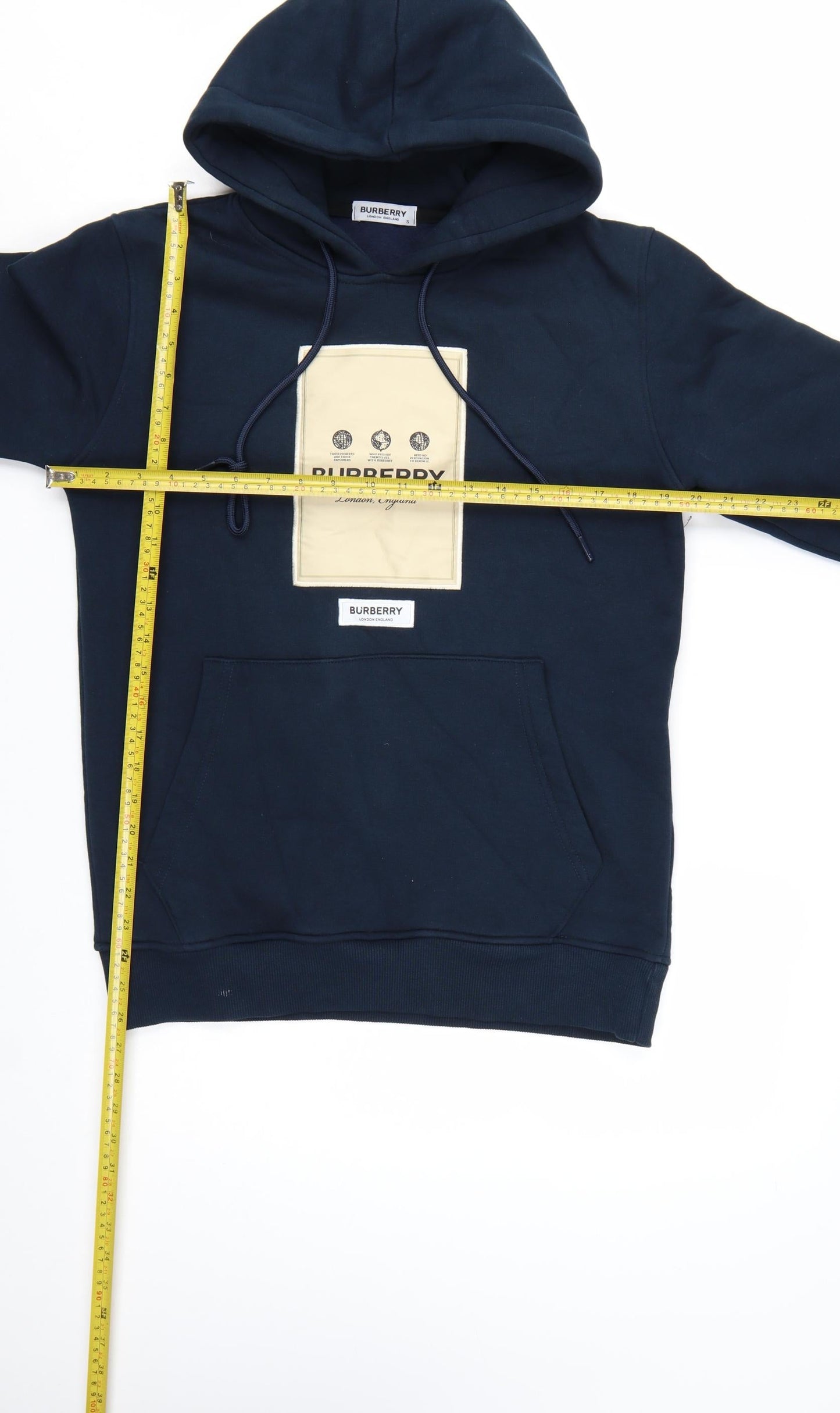 Burberry Men Blue Logo Pullover Hoodie Size S Cotton