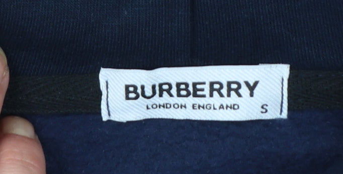 Burberry Men Blue Logo Pullover Hoodie Size S Cotton