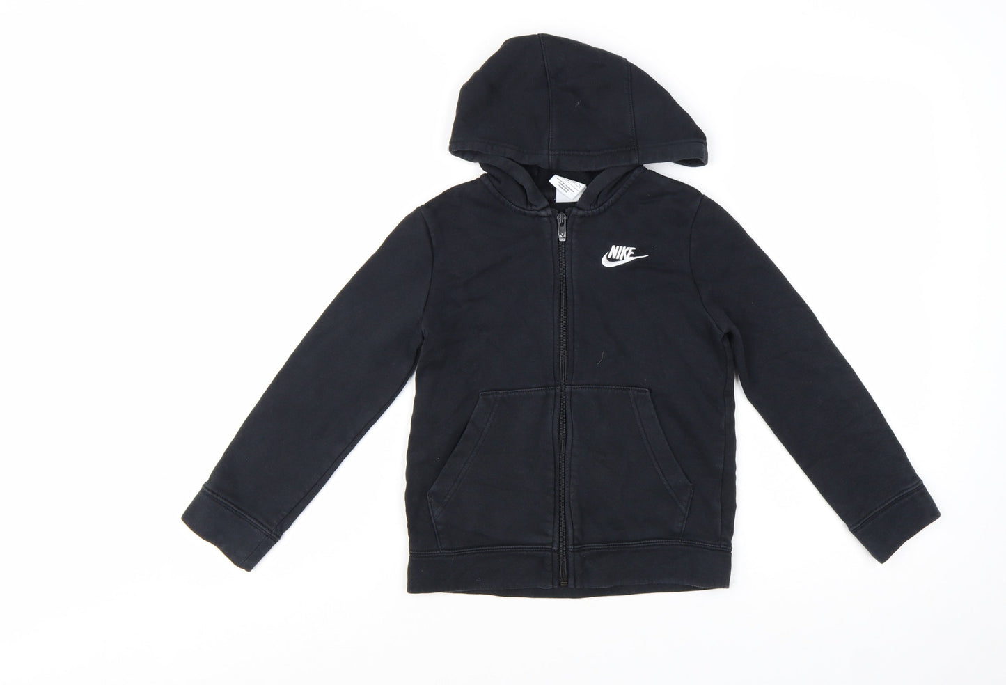 Nike Boys Black Full Zip Hoodie XS 122-128cm Cotton Blend Casual