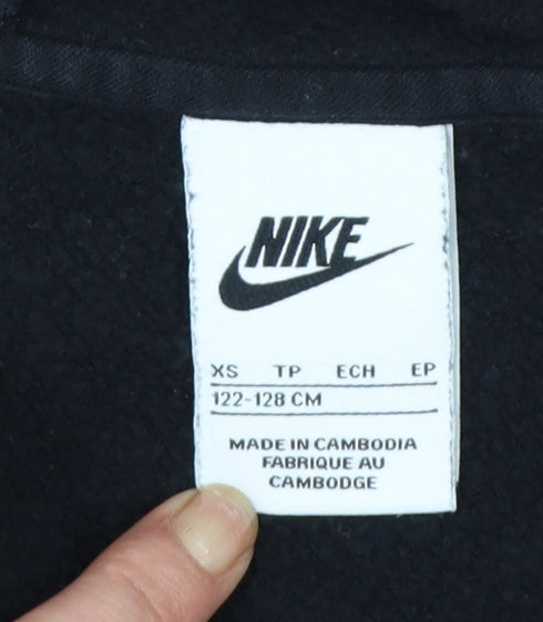Nike Boys Black Full Zip Hoodie XS 122-128cm Cotton Blend Casual