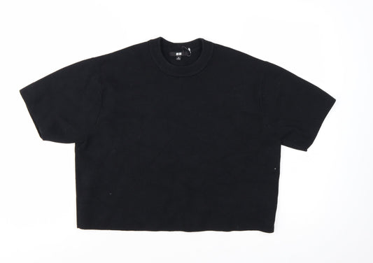 Uniqlo Women's Black Cotton Blend Short Sleeve Pullover Jumper Size M