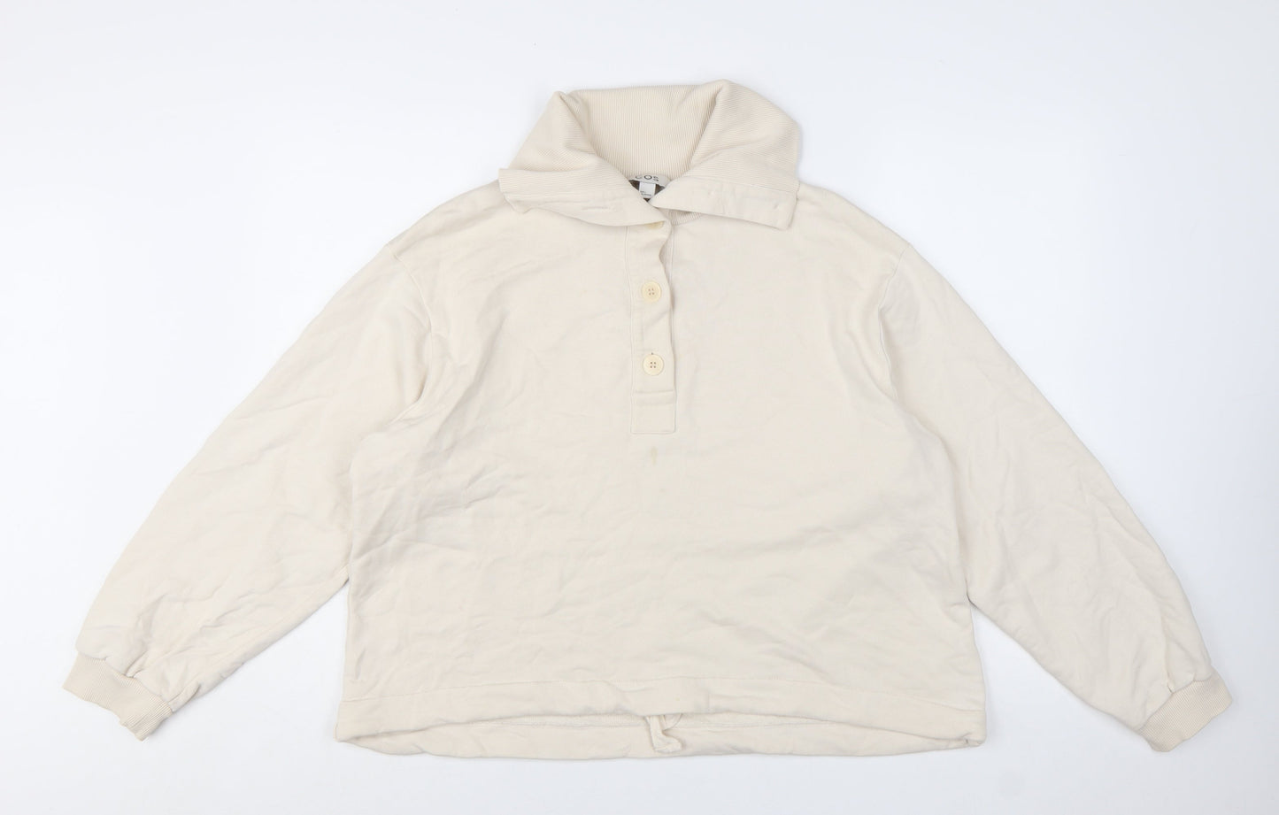 COS Women Beige Cotton Henley Pullover Sweatshirt Size L