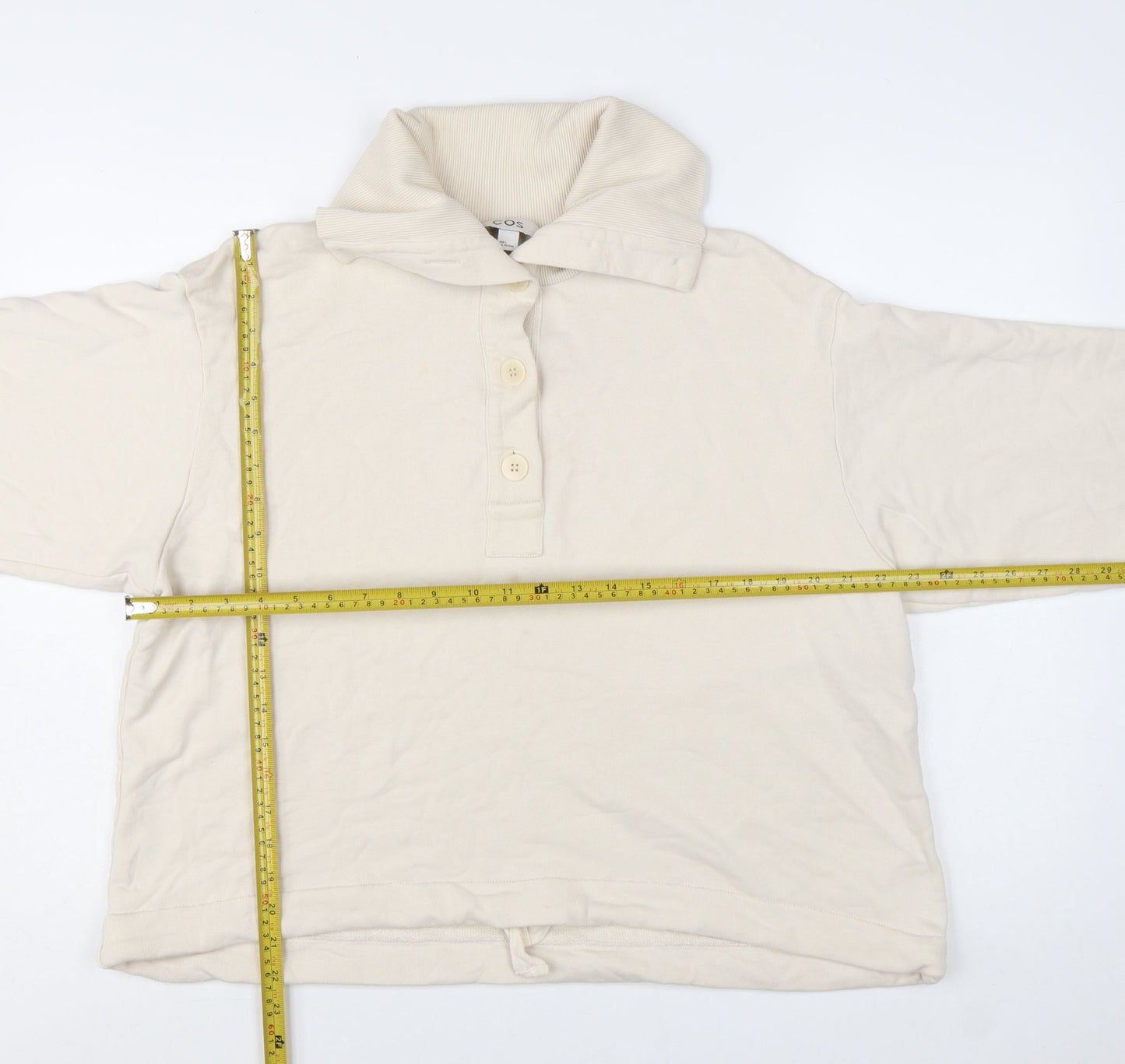 COS Women Beige Cotton Henley Pullover Sweatshirt Size L