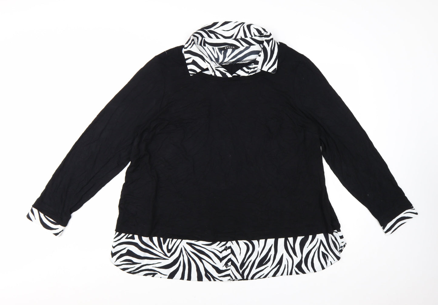 Evans Women's Black Zebra Print Collar Tunic Blouse Size 20