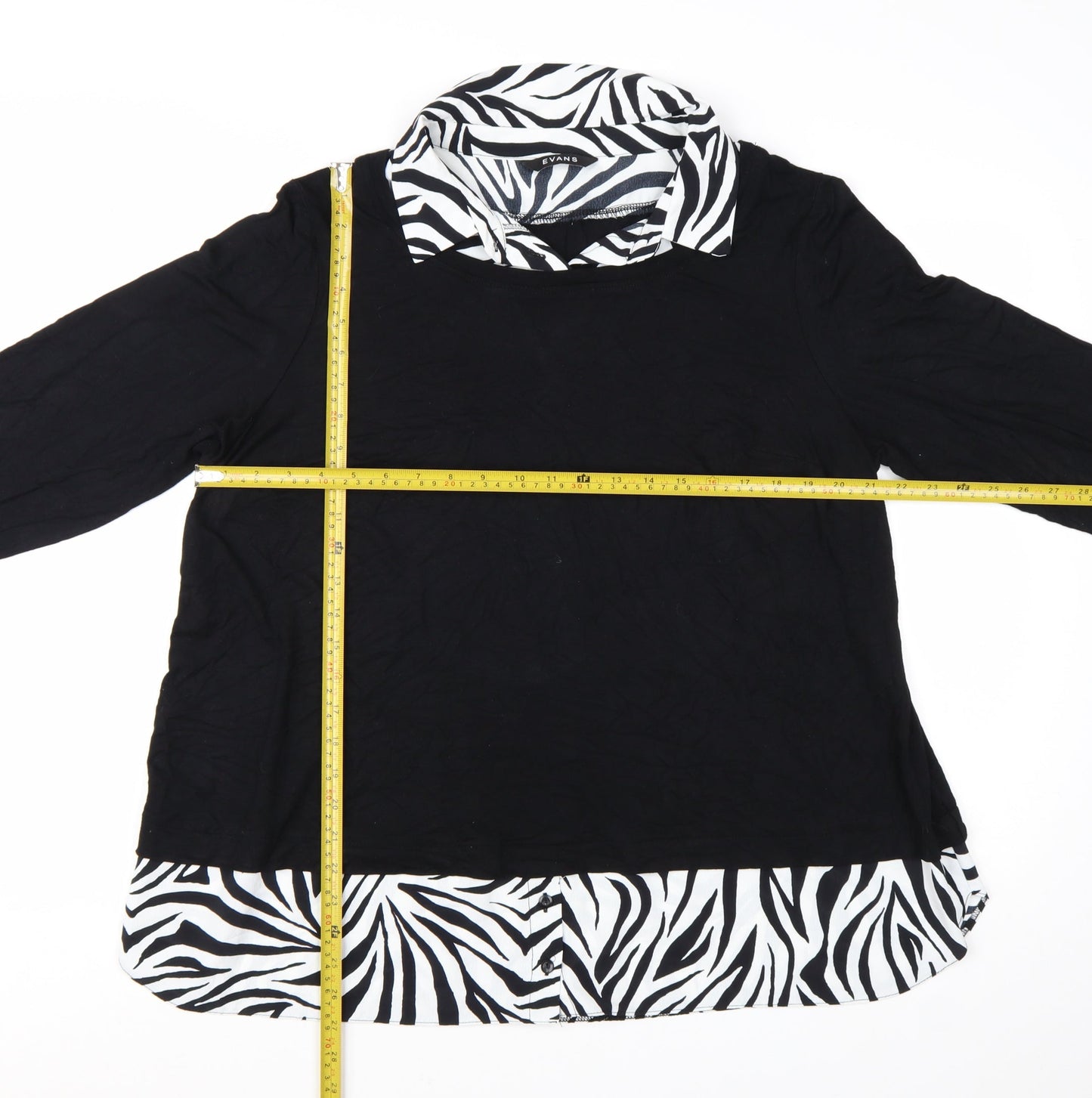 Evans Women's Black Zebra Print Collar Tunic Blouse Size 20