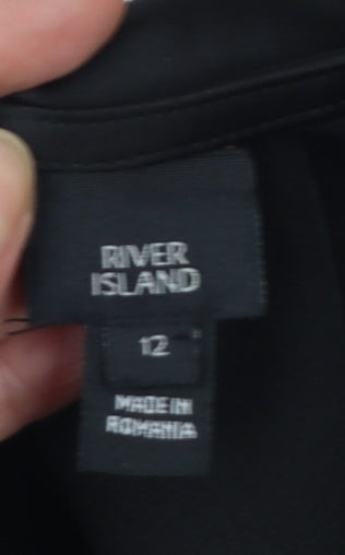 River Island Women’s Black Satin Midi Slip Dress Size 12 Belted