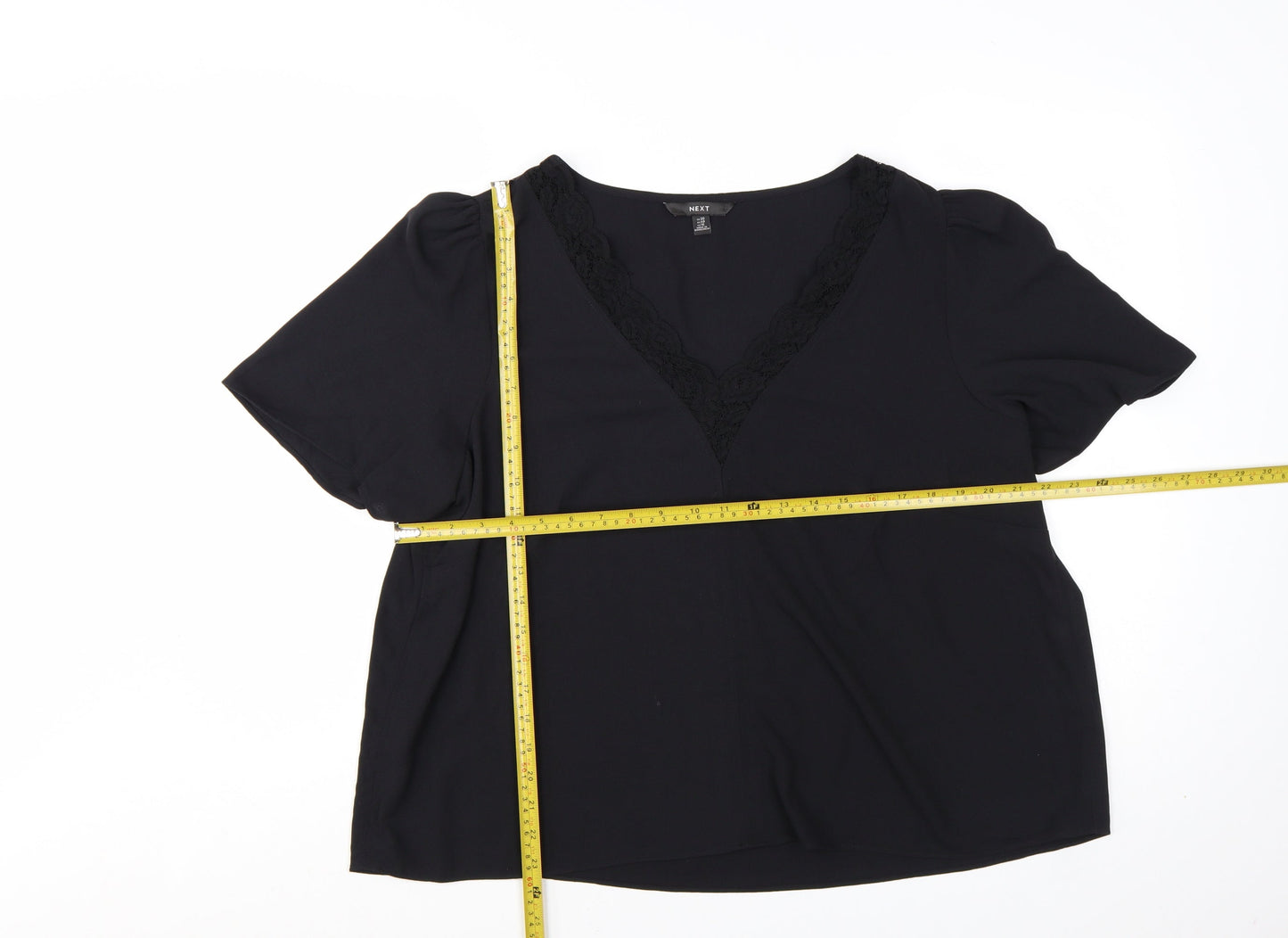 Next Women’s Black Lace Trim V-Neck Short Sleeve Blouse UK 20