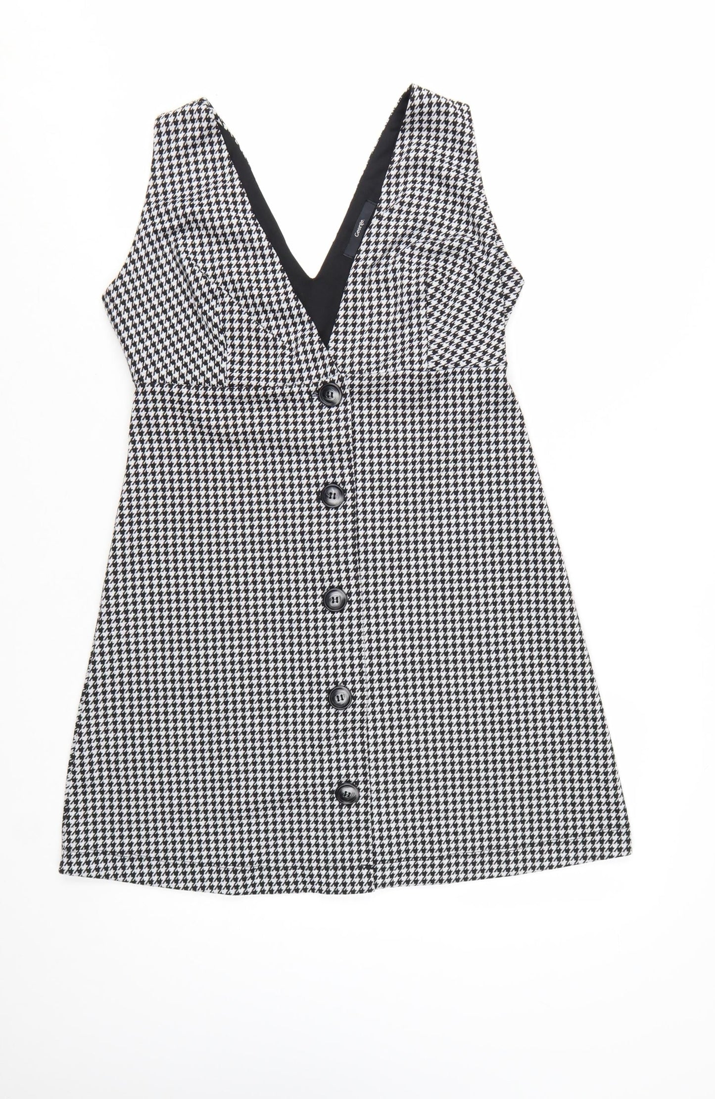 George Women Black Houndstooth Sleeveless V-Neck Pinafore Dress Size 10