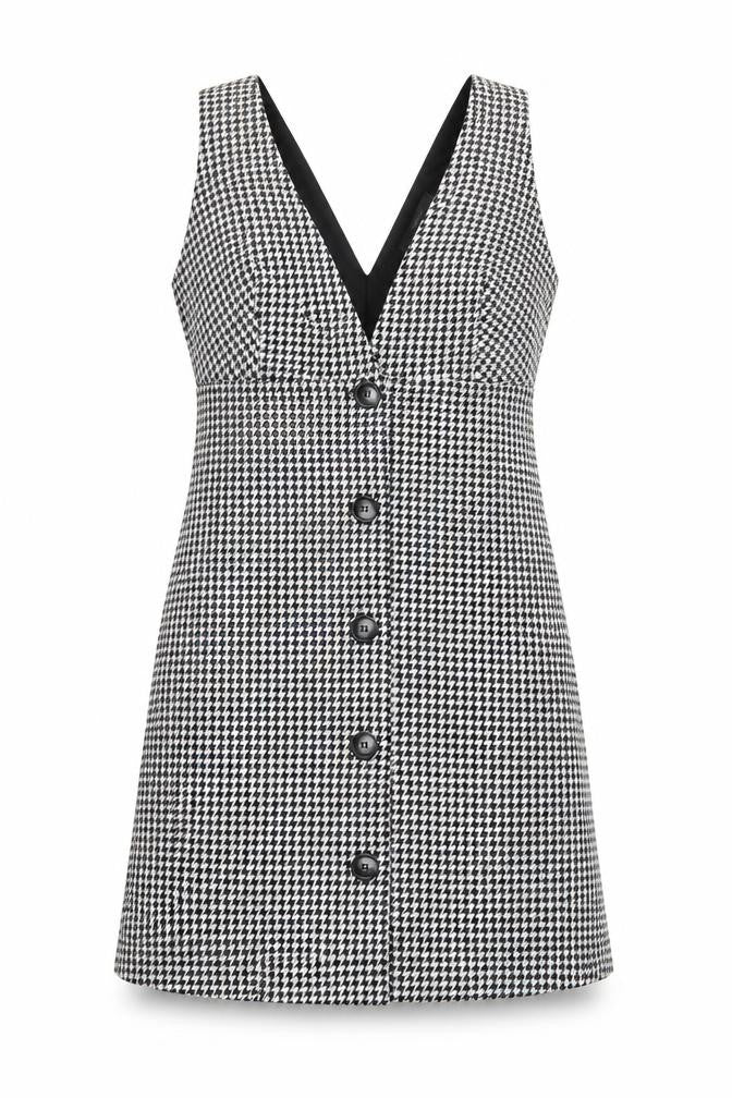 George Women Black Houndstooth Sleeveless V-Neck Pinafore Dress Size 10